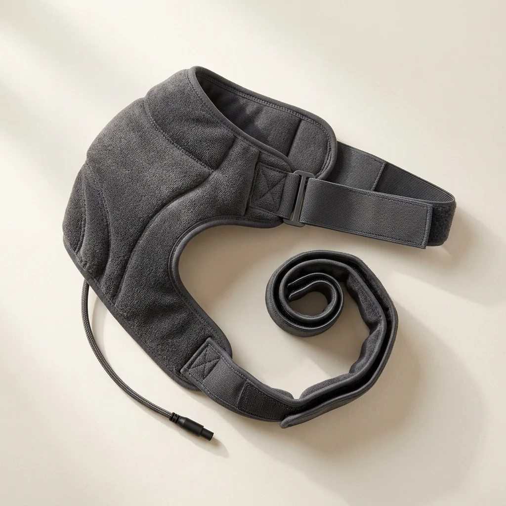 Heated shoulder comfort wrap brace with gentle vibration